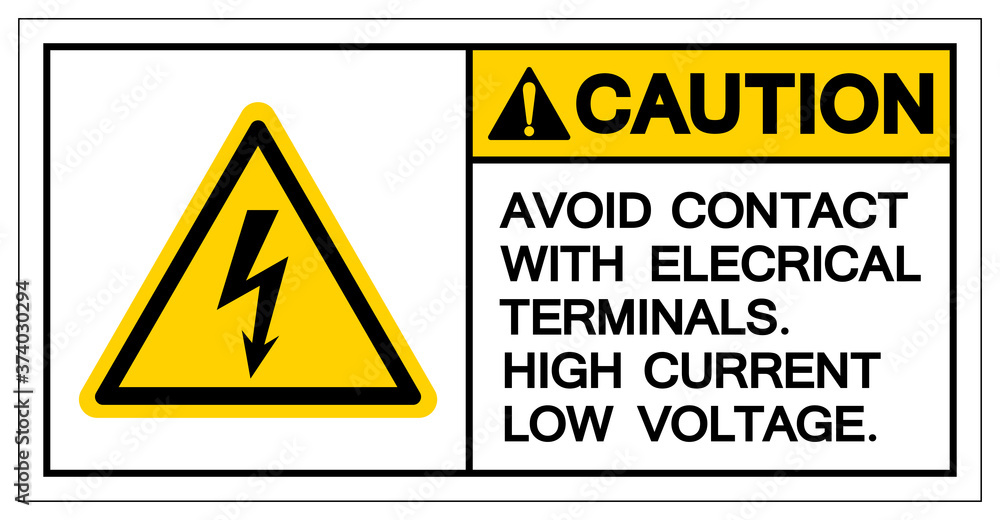 Caution Avoid Contact With Electrical Terminals High Current Low Voltage Symbol Sign ,Vector Illustration, Isolate On White Background Label. EPS10 Caution Avoid Contact With Electrical Terminals High Current Low Voltage Symbol Sign ,Vector Illustration, Isolate On White Background Label. EPS10