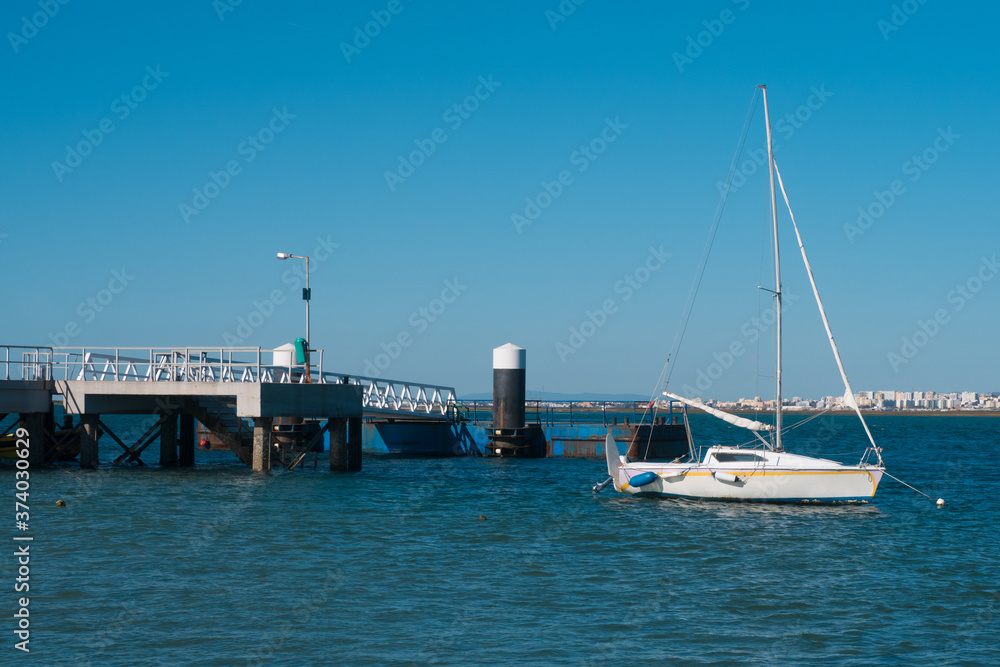 Sailboat standing in Ria Formosa's port