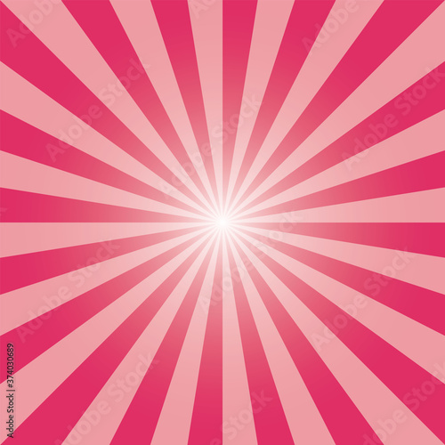 Pink sunburst recto backdrop. Cerise pink rectangular background. Vector illustration. Sunbeam pink background design for various purposes.