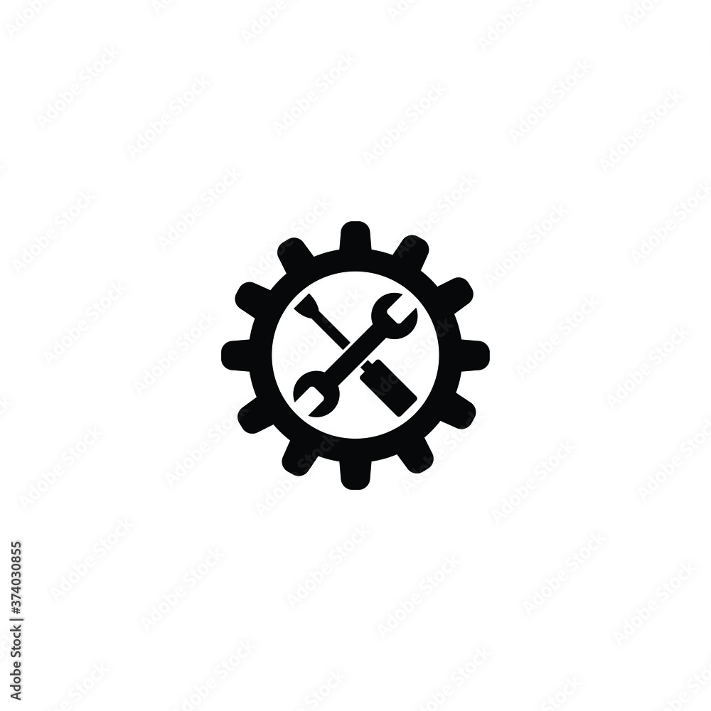 Engineering sign with gear and tools icon vector isolated on white Engineering sign with gear and tools icon vector isolated on white