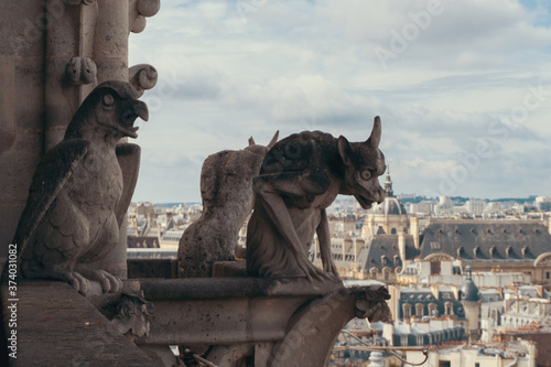 Gargoyle Statue overlooking Paris, France