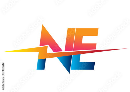 Letter NE logo with Lightning icon, letter combination Power Energy Logo design for Creative Power ideas, web, business and company.