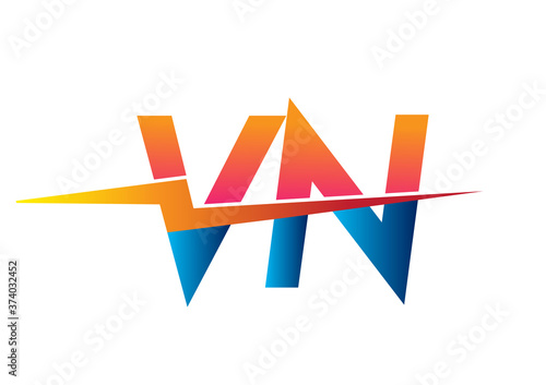 Letter VN logo with Lightning icon, letter combination Power Energy Logo design for Creative Power ideas, web, business and company. photo