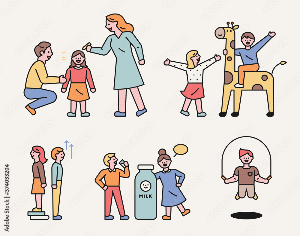 Cute children growing up. While exercising and having fun with friends