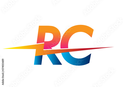 Letter RC logo with Lightning icon, letter combination Power Energy Logo design for Creative Power ideas, web, business and company.