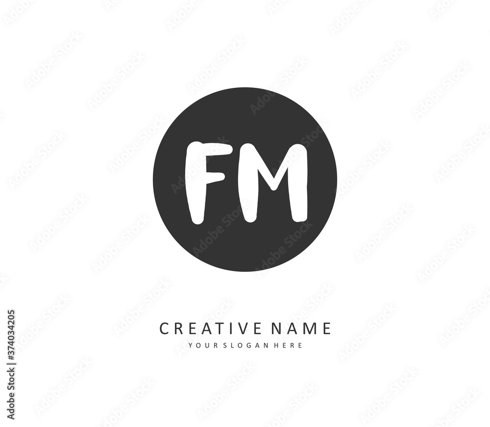 F M FM Initial letter handwriting and signature logo. A concept handwriting initial logo with template element.