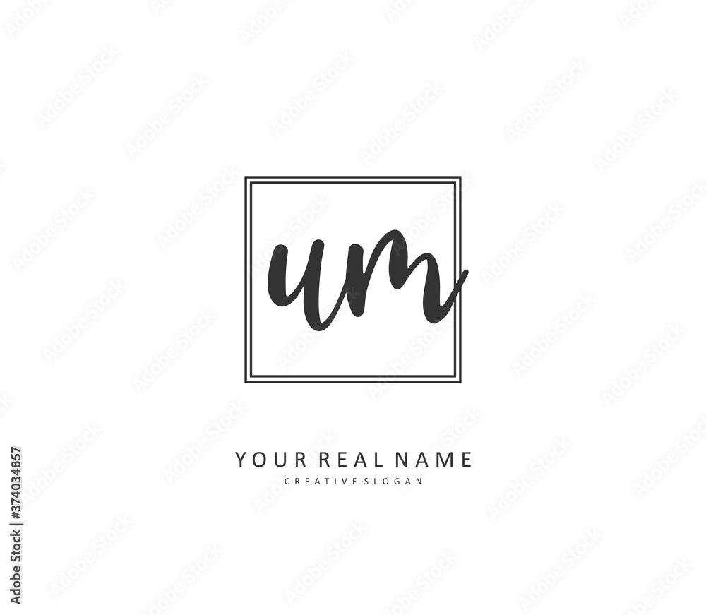 U M UM Initial letter handwriting and signature logo. A concept handwriting initial logo with template element.