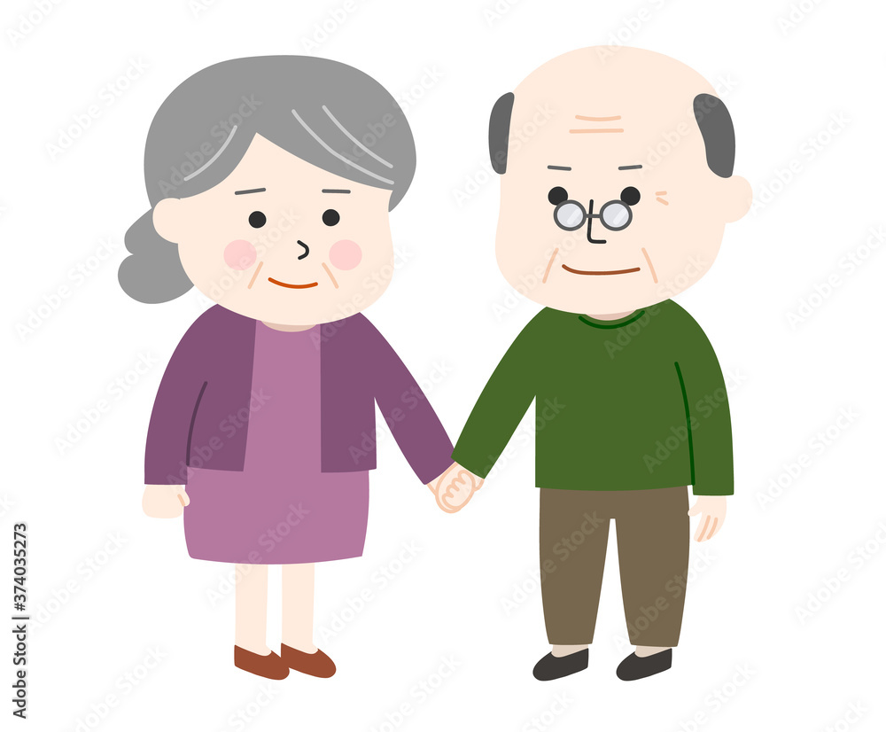Elderly couple holding hands. Vector illustration isolated on white background. Elderly couple holding hands. Vector illustration isolated on white background.