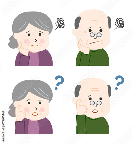 Worried senior man and woman. Vector illustration isolated on white background.
