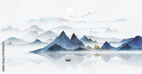 Chinese wind and ink landscape painting photo