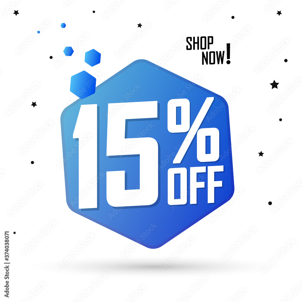 Sale 15% off, discount banner design template, promo tag, vector illustration Sale 15% off, discount banner design template, promo tag, vector illustration