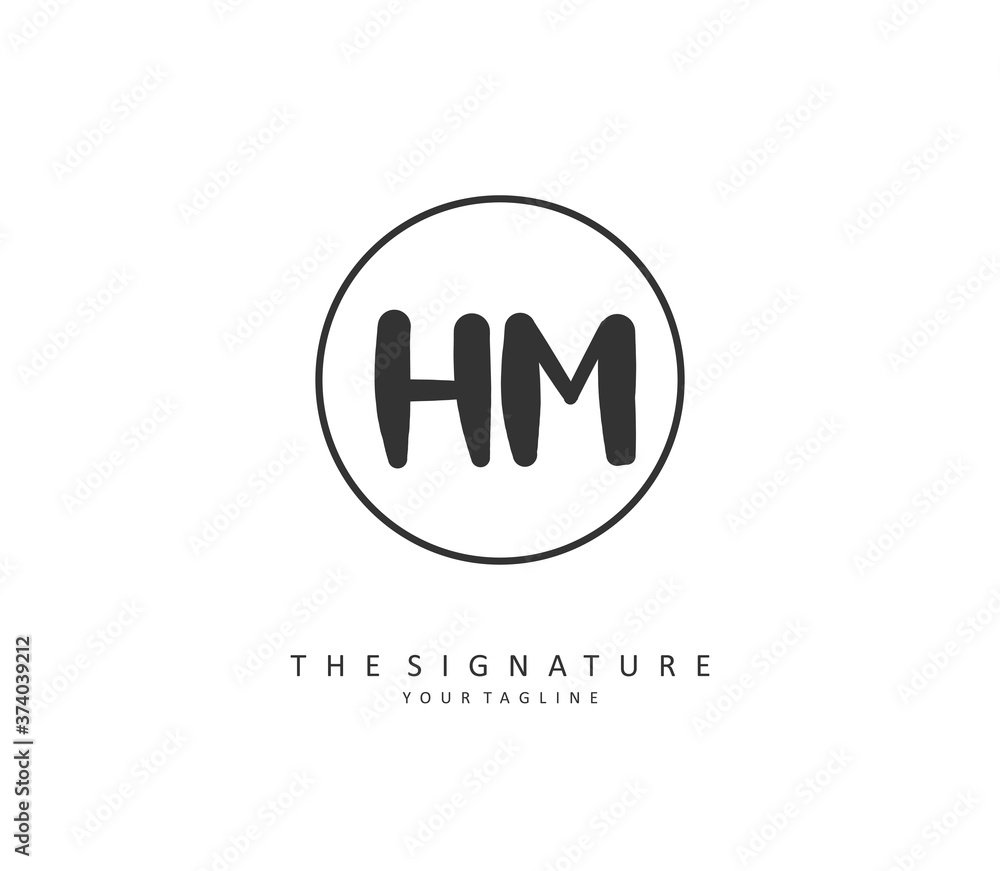 Obraz premium H M HM Initial letter handwriting and signature logo. A concept handwriting initial logo with template element.
