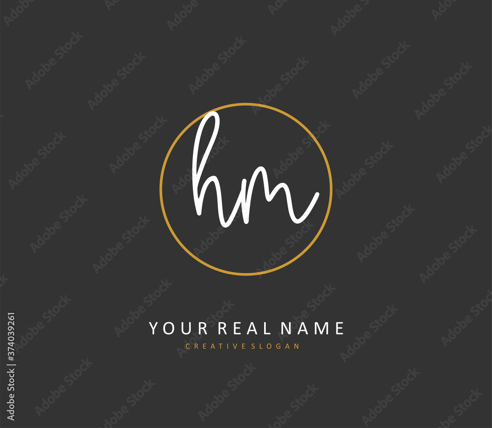 H M HM Initial letter handwriting and signature logo. A concept handwriting initial logo with template element.
