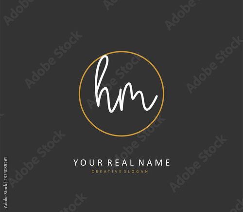 H M HM Initial letter handwriting and signature logo. A concept handwriting initial logo with template element.