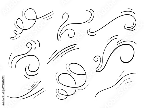 hand drawn set wind doodle blow, gust design isolated on white background.  illustration vector handrawn style