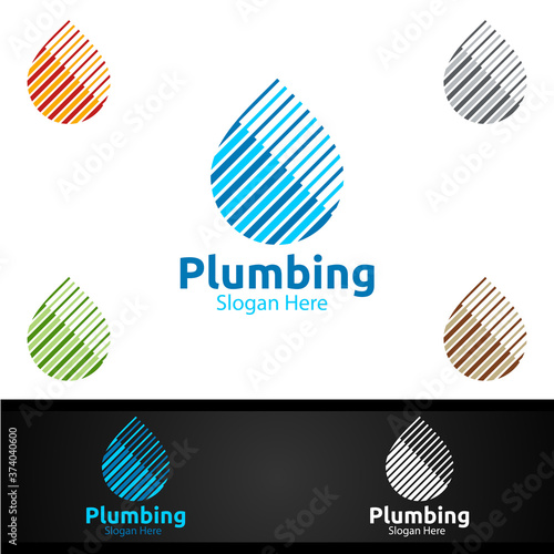 Plumbing Logo with Water and Fix Home Concept