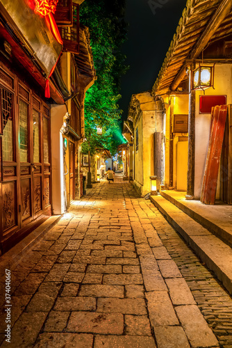 At night  the streets of Zhouzhuang Ancient Town  Suzhou  China