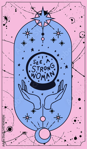 i see a strong woman, Boho chic TAROT CARDS tattoo,  poster or altar veil design for printvector illustration photo