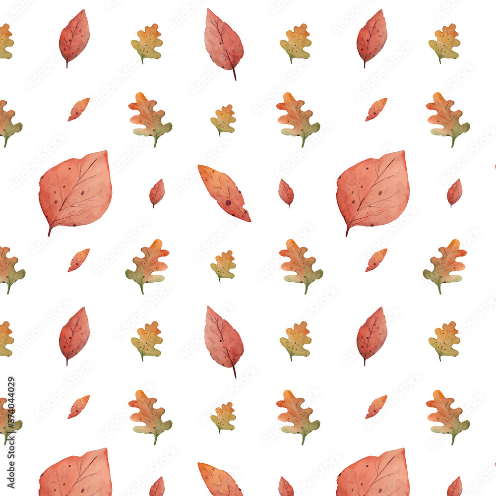 Autumn leaves watercolor pattern. Art background. Fall cozy art wallpaper.  Stock Vector