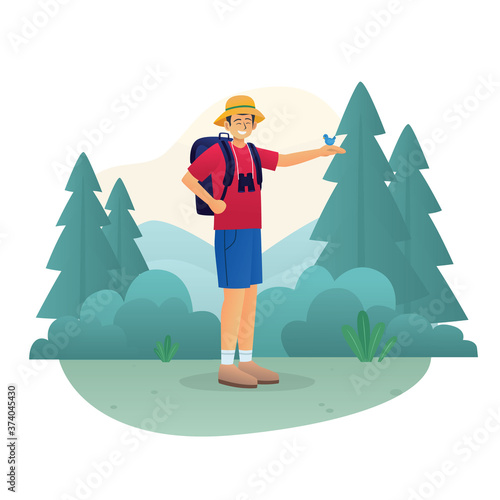People enjoying nature for ecotourism illustration