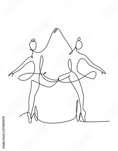 Single continuous line drawing ballerina in ballet motion dance style. Beauty minimalist dancer concept logo, Scandinavian poster print art. Trendy one line draw design graphic vector illustration