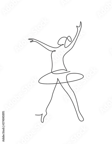 One continuous line drawing woman beauty ballet dancer in elegance motion. Sexy girl ballerina performs art dance concept. Wall decor print. Dynamic single line draw design vector graphic illustration