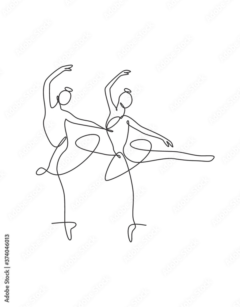 One single line drawing sexy woman beauty ballerina vector illustration. Pretty ballet dancer shows dance motion concept. Minimalist wall decor poster print. Modern continuous line graphic draw design