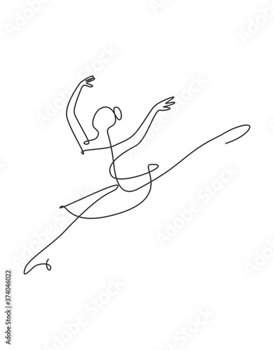 Single continuous line drawing ballerina in ballet motion dance style. Beauty minimalist dancer concept logo, Scandinavian poster print art. Trendy one line draw design graphic vector illustration
