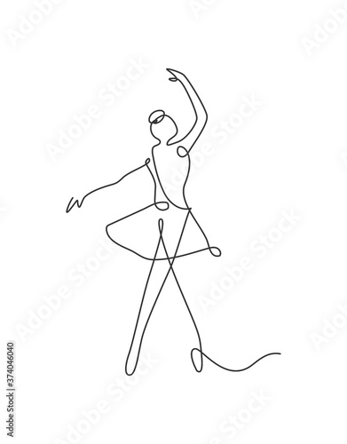 One single line drawing sexy woman ballerina vector illustration. Minimalist pretty ballet dancer show dance motion concept. Wall decor poster fashion print. Modern continuous line draw graphic design