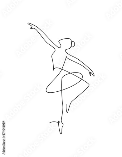 Single continuous line drawing ballerina in ballet motion dance style. Beauty minimalist dancer concept logo, Scandinavian poster print art. Trendy one line draw design graphic vector illustration
