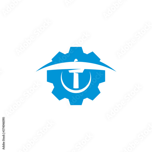 Mining logo template with Gear. Stylish monochrome vector illustration.