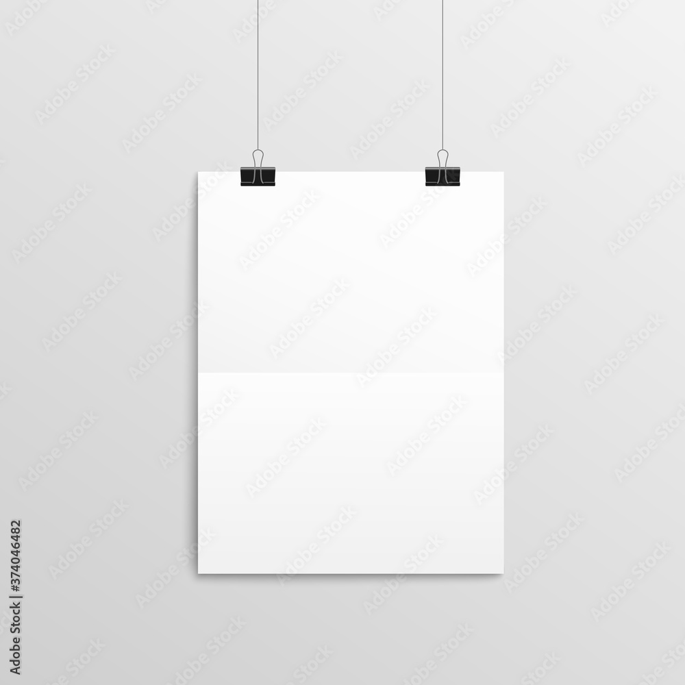 Realistic A4 paper sheet mockup with bent in hald bend texture