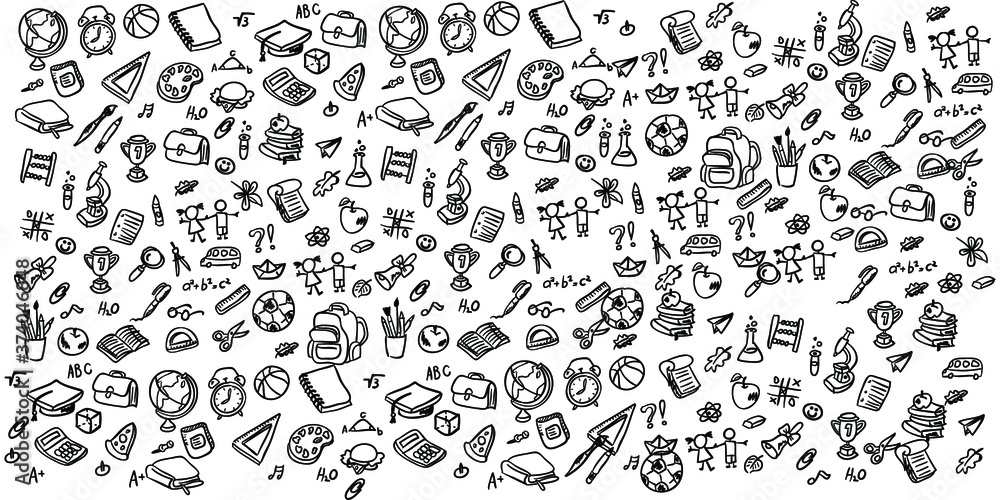 Set of Hand draw Literacy day Doodle backgrounds. Objects around Education. Set of Hand draw Literacy day Doodle backgrounds. Objects around Education.