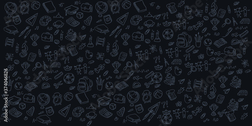 Set of Hand draw Literacy day Doodle backgrounds. Objects around Education.