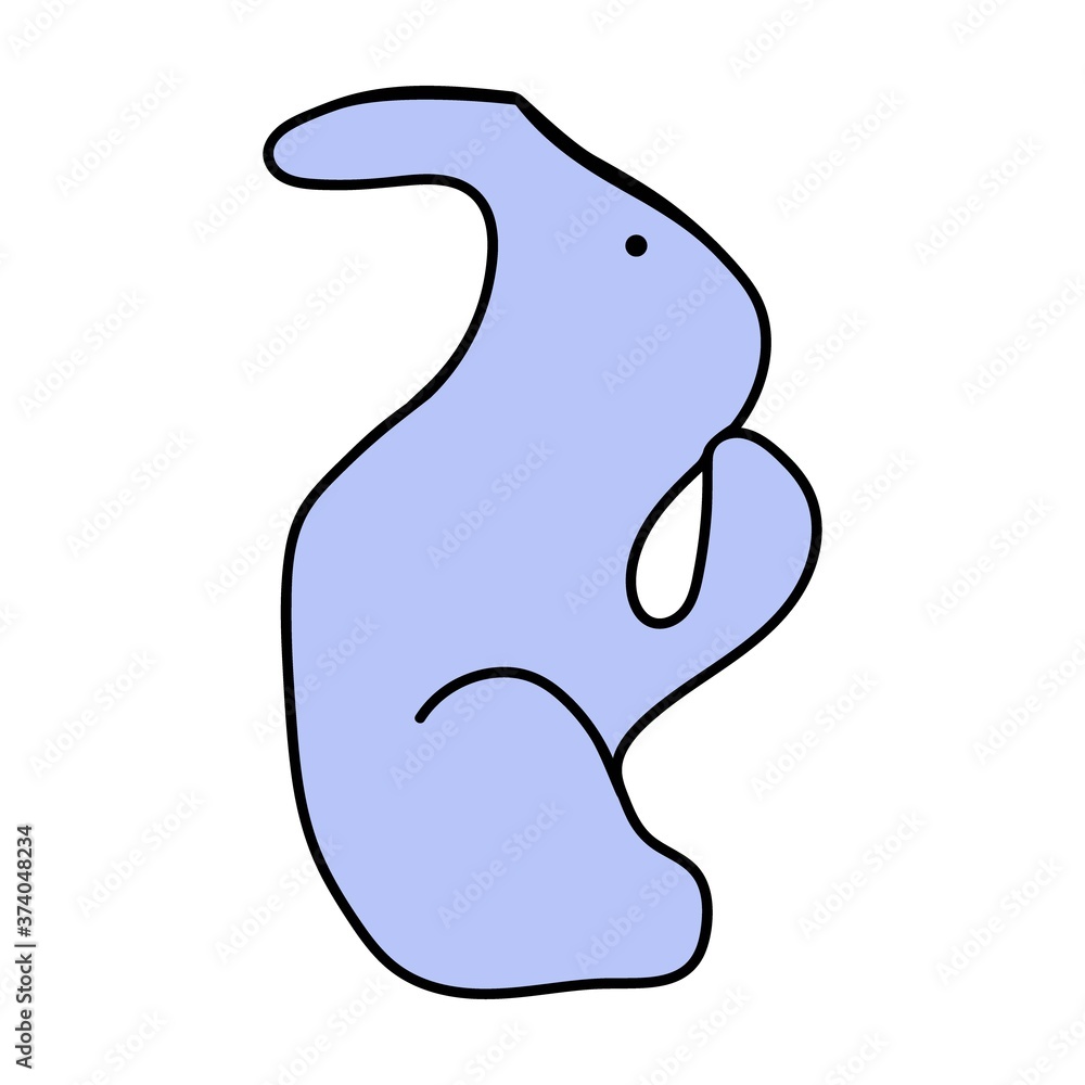Flat blue rabbit sits and thoughtfully raised a paw. Flat blue rabbit sits and thoughtfully raised a paw.