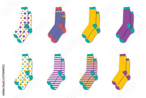 Warm colorful socks.Wool winter socks collection. Vector
