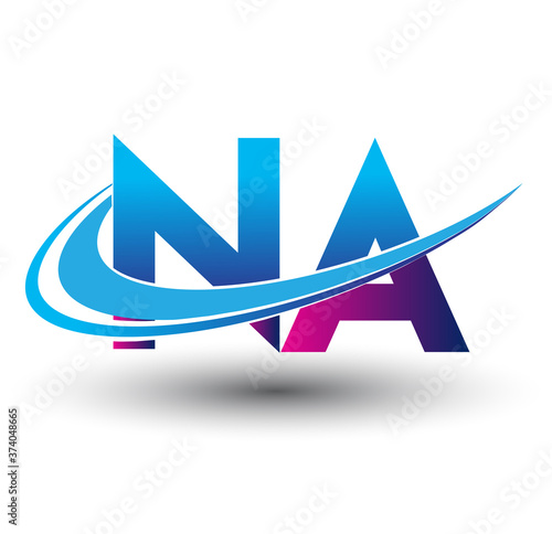 initial letter NA logotype company name colored blue and magenta swoosh design. vector logo for business and company identity.