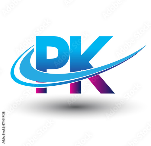 initial letter PK logotype company name colored blue and magenta swoosh design. vector logo for business and company identity.