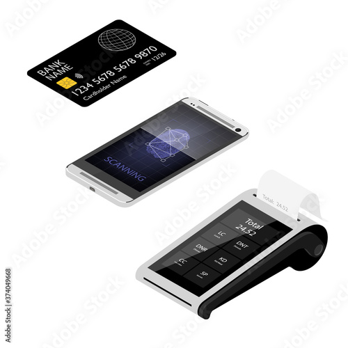 Oline shopping concept. POS termimal, smartphone and bank credit card