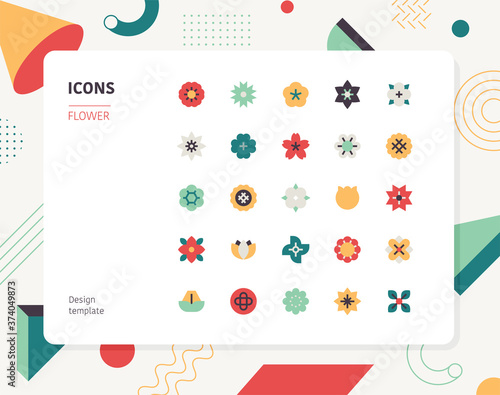 Flower color icon set design template. flat design style minimal vector illustration.