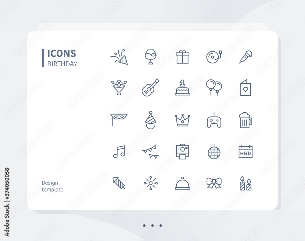 Birthday line icon set design template. flat design style minimal vector illustration. Birthday line icon set design template. flat design style minimal vector illustration.