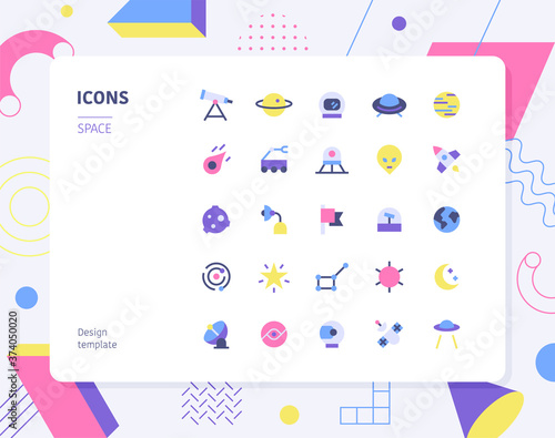 Space color icon set design template. flat design style minimal vector illustration.