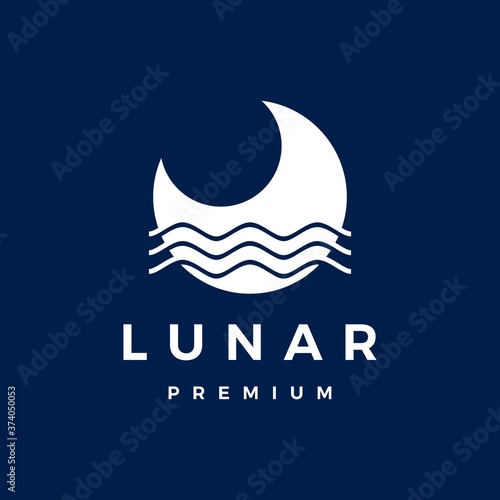 lunar crescent moon water sea logo vector icon illustration