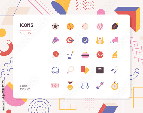Sports icon set. flat design style minimal vector illustration.