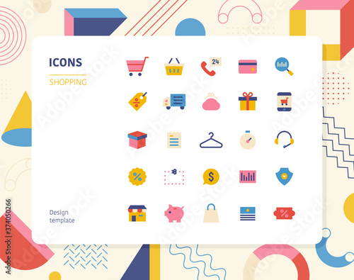 Shopping color  icon set design template. flat design style minimal vector illustration.