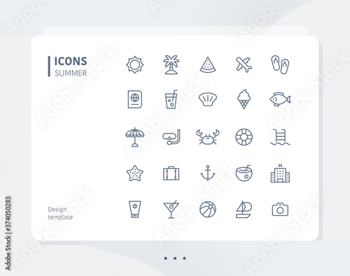 Summer line  icon set design template. flat design style minimal vector illustration.