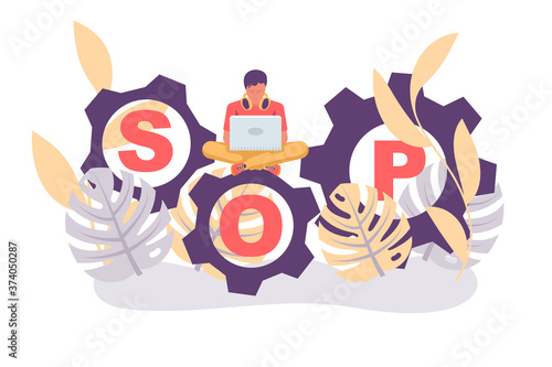 Landing page SOP. Concept Standard Operating Procedure. Step-by-step work instruction. Organization of process. Vector illustration flat design. Planning symbol for successful people.