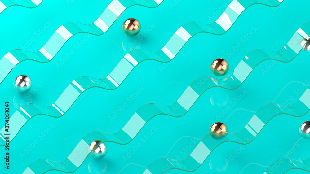 Abstract 3d rendering illustration with rolling balls through waves ...