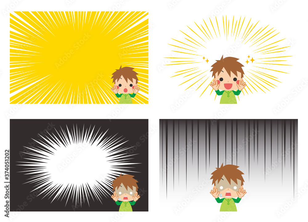 ビックリしている小さな男の子と漫画風背景効果セット Stock Vector Adobe Stock ビックリしている小さな男の子と漫画風背景効果セット Stock Vector Adobe Stock