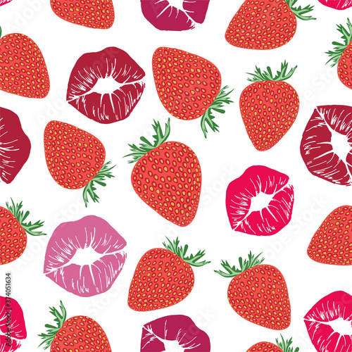 Lip prints and strawberry
